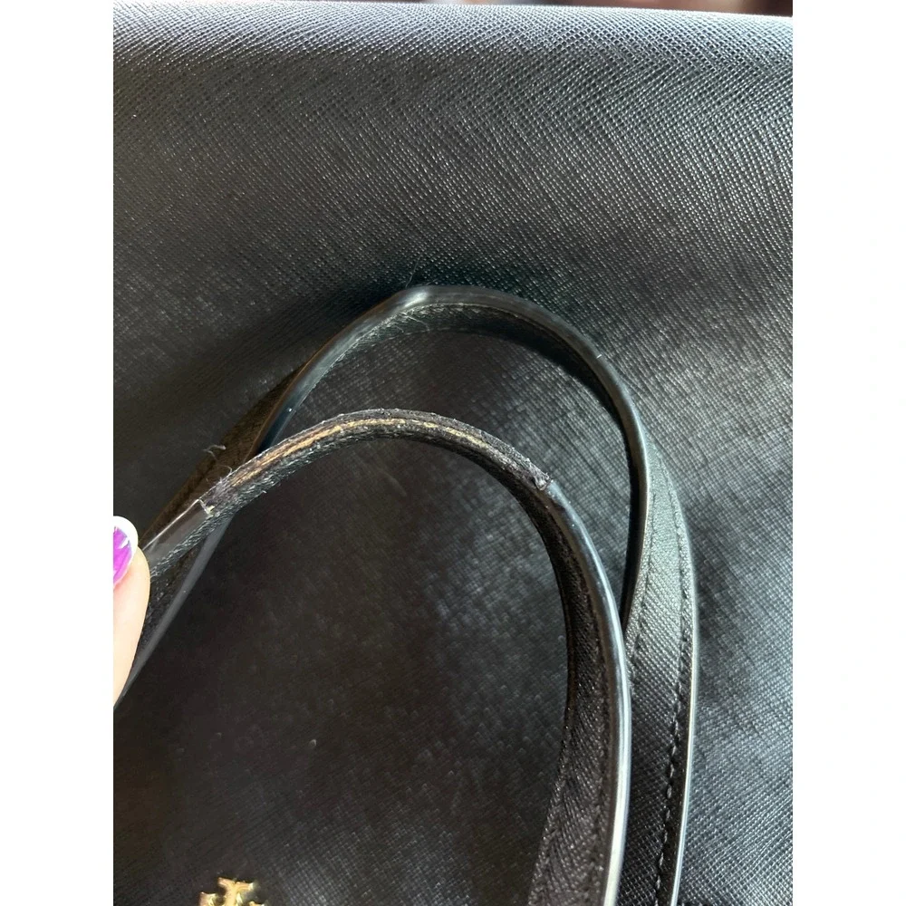 Tory Burch York Small Buckle Tote Black Saffiano Leather Work Shoulder Bag
